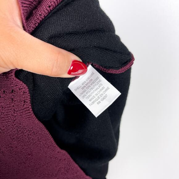 MILLY Size 8 Knee Length Dress Bodycon Fitted Puff Sleeve Maroon Red Knit - Picture 6 of 8